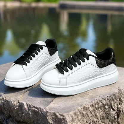 Couple's Platform Sneakers Leather White Trainers Men's Casual Board Shoes