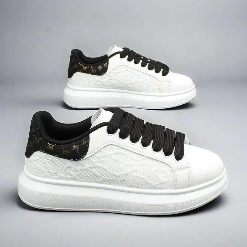 Couple's Platform Sneakers Leather White Trainers Men's Casual Board Shoes