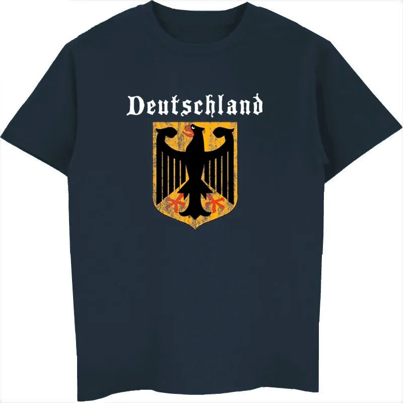 Deutschland Flag Crest Germany Eagle Socceres Footballer T-shirt Men Cotton O-Neck Short Sleeve Shirt Men T Shirt Tees Tops