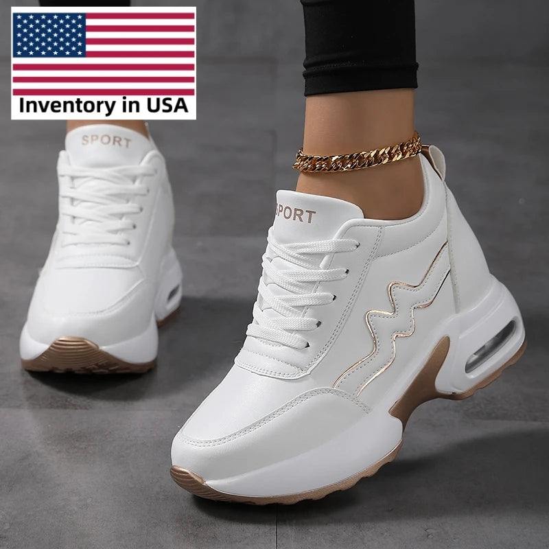 Women's Korean Style Casual Sneakers Outdoor Sports Tennis & Running Shoes with Artificial Leather Platform