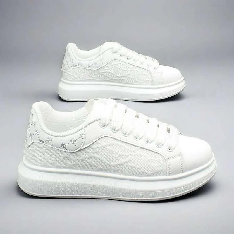Couple's Platform Sneakers Leather White Trainers Men's Casual Board Shoes