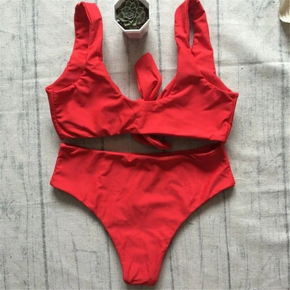 Sexy Front Knotted Bikinis Female Swimsuit High Waist Bikini Women Swimwear Two-pieces Bikini Set Bather Bathing Suit Swim Lady