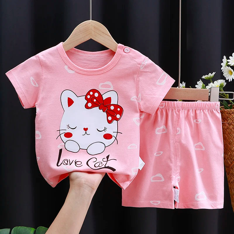 Cartoon Cotton Baby T-Shirt & Shorts Set
