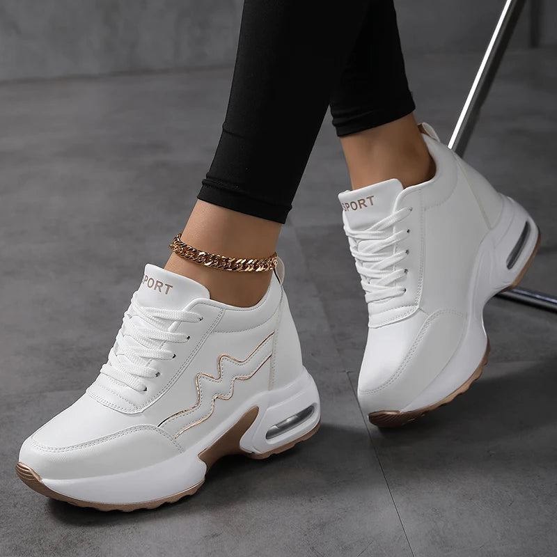 Women's Korean Style Casual Sneakers Outdoor Sports Tennis & Running Shoes with Artificial Leather Platform