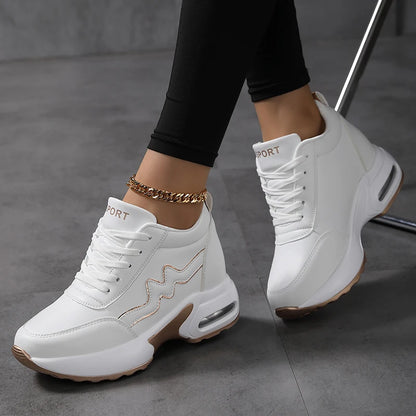 Women's Korean Style Casual Sneakers Outdoor Sports Tennis & Running Shoes with Artificial Leather Platform