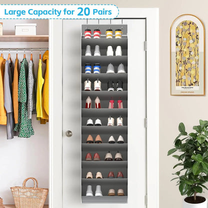 10-Tier Large Over the Door Hanging Shoe Rack Organizer, Durable Storage for 20+ Pairs of Sneakers, Boots, Sandals