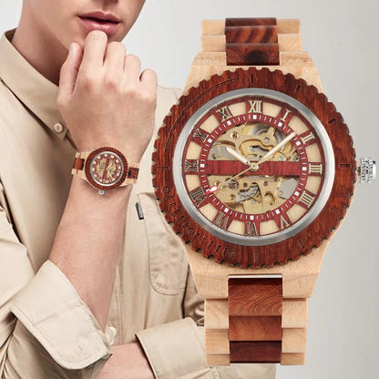 Men's Watch Wooden Watches Unique Automatic Business Mechanical Watch Wood Band Clock Skeleton Hollow Watch top Brand Luxury