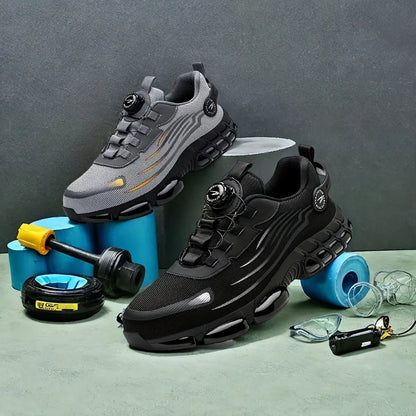Men's Safety Shoes High Top Work Safety Shoes Steel Toe Sneakers Rotation Button Anti-smash Antipuncture Steel Safety Boots