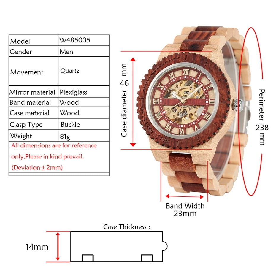 Men's Watch Wooden Watches Unique Automatic Business Mechanical Watch Wood Band Clock Skeleton Hollow Watch top Brand Luxury