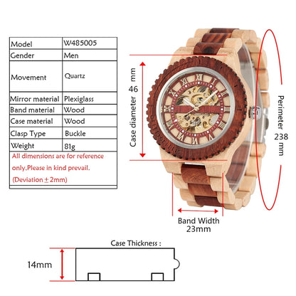 Men's Watch Wooden Watches Unique Automatic Business Mechanical Watch Wood Band Clock Skeleton Hollow Watch top Brand Luxury