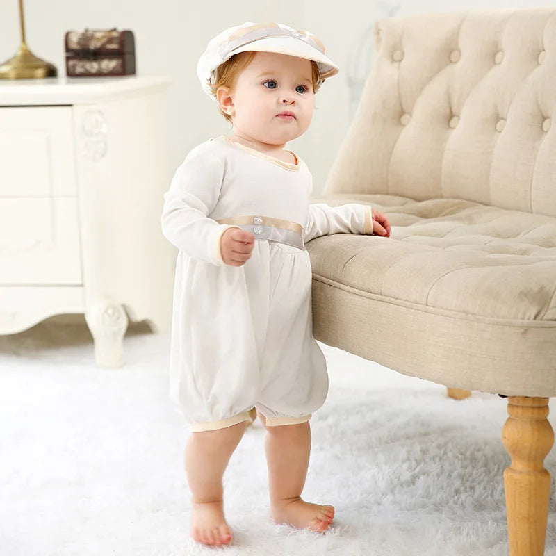 Baby Boy Baptism Romper Set with Hat – 3-24M