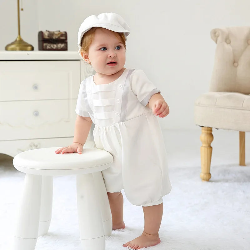 Baby Boy Baptism Romper Set with Hat – 3-24M