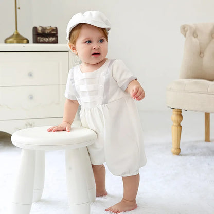 Baby Boy Baptism Romper Set with Hat – 3-24M