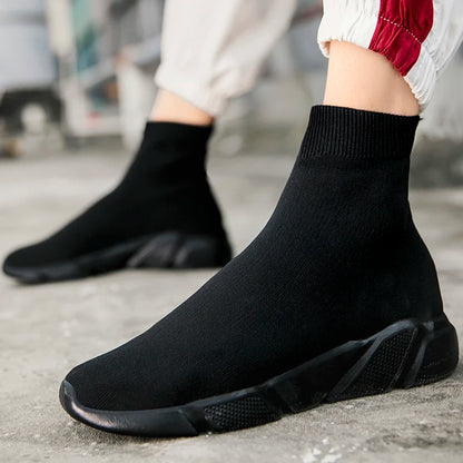 2025 Spring Sneakers For Men Black Slip-On Non leather Casual Shoes High Top Laceless Footwear Light Sock Shoes Fashion Unisex