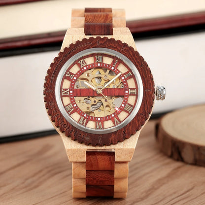 Men's Watch Wooden Watches Unique Automatic Business Mechanical Watch Wood Band Clock Skeleton Hollow Watch top Brand Luxury