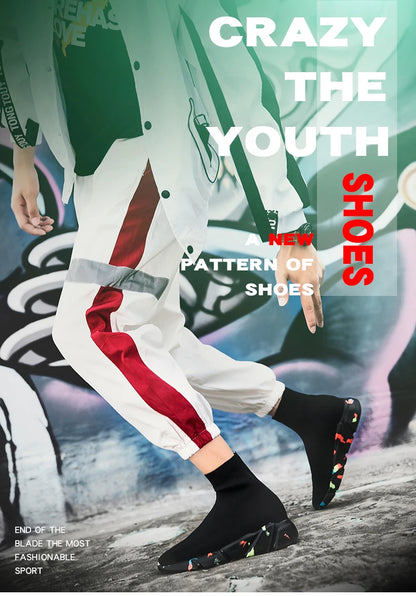 2025 Spring Sneakers For Men Black Slip-On Non leather Casual Shoes High Top Laceless Footwear Light Sock Shoes Fashion Unisex