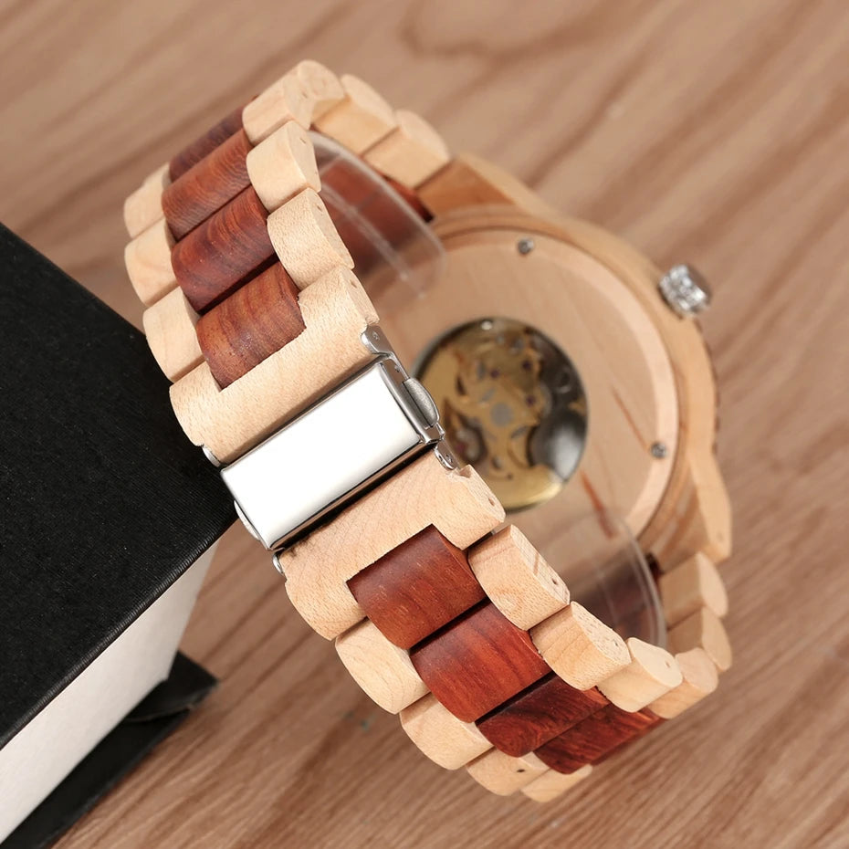 Men's Watch Wooden Watches Unique Automatic Business Mechanical Watch Wood Band Clock Skeleton Hollow Watch top Brand Luxury