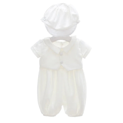 Baby Boy Baptism Romper Set with Hat – 3-24M