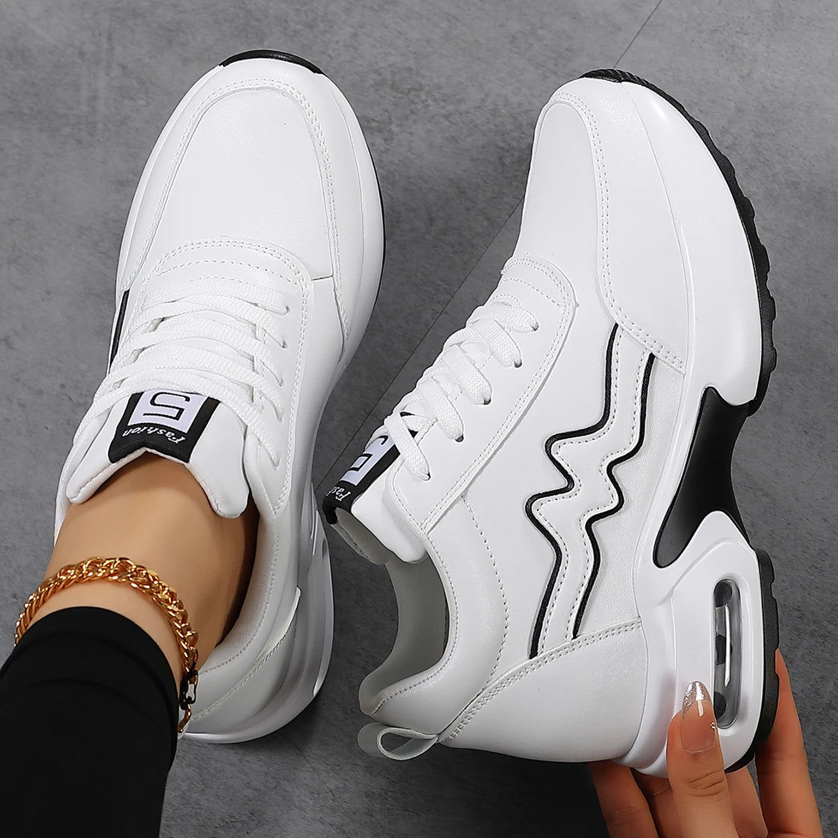 Women's Korean Style Casual Sneakers Outdoor Sports Tennis & Running Shoes with Artificial Leather Platform
