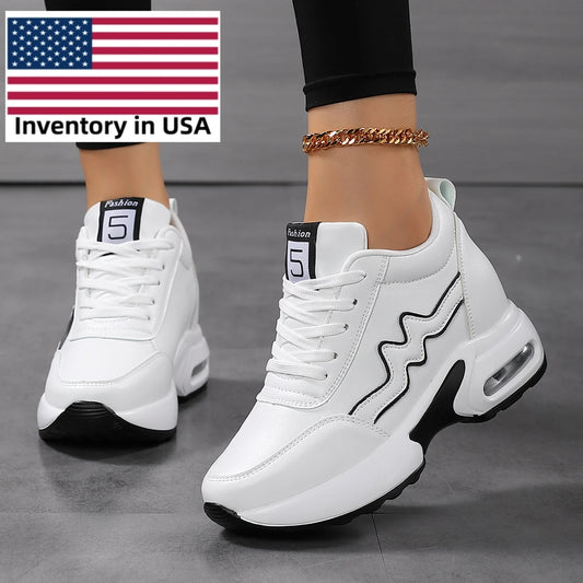 Women's Korean Style Casual Sneakers Outdoor Sports Tennis & Running Shoes with Artificial Leather Platform