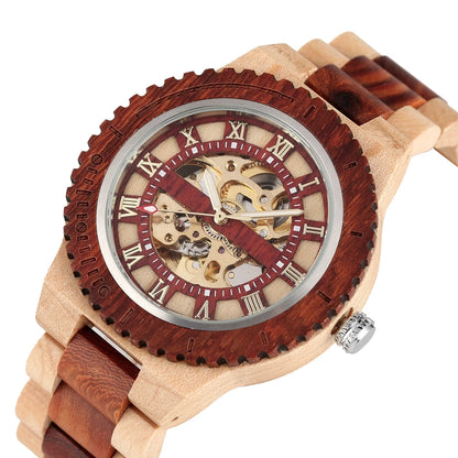 Men's Watch Wooden Watches Unique Automatic Business Mechanical Watch Wood Band Clock Skeleton Hollow Watch top Brand Luxury