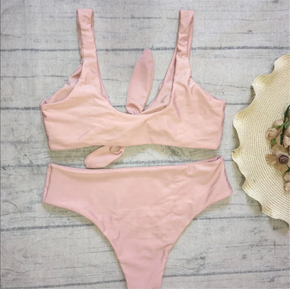Sexy Front Knotted Bikinis Female Swimsuit High Waist Bikini Women Swimwear Two-pieces Bikini Set Bather Bathing Suit Swim Lady