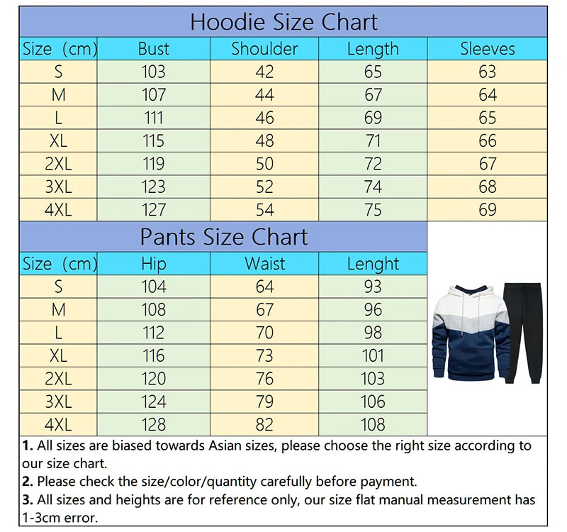 Autumn Winter Fashion Tracksuit Tricolor Hoodies and Black Sweatpants High Quality Male Daily Casual Sports Hooded Jogging Suit