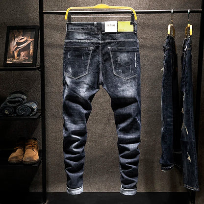 2025 Summer New Ripped Jeans Men Slim-fit Denim Pants Cotton Korean Style Fashion Men's Clothing Elasticity Versatile