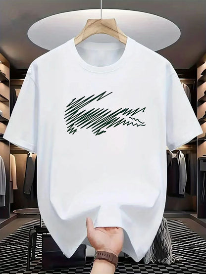 Summer men's casual loose pattern printed sports comfortable round neck short sleeved T-shirt top
