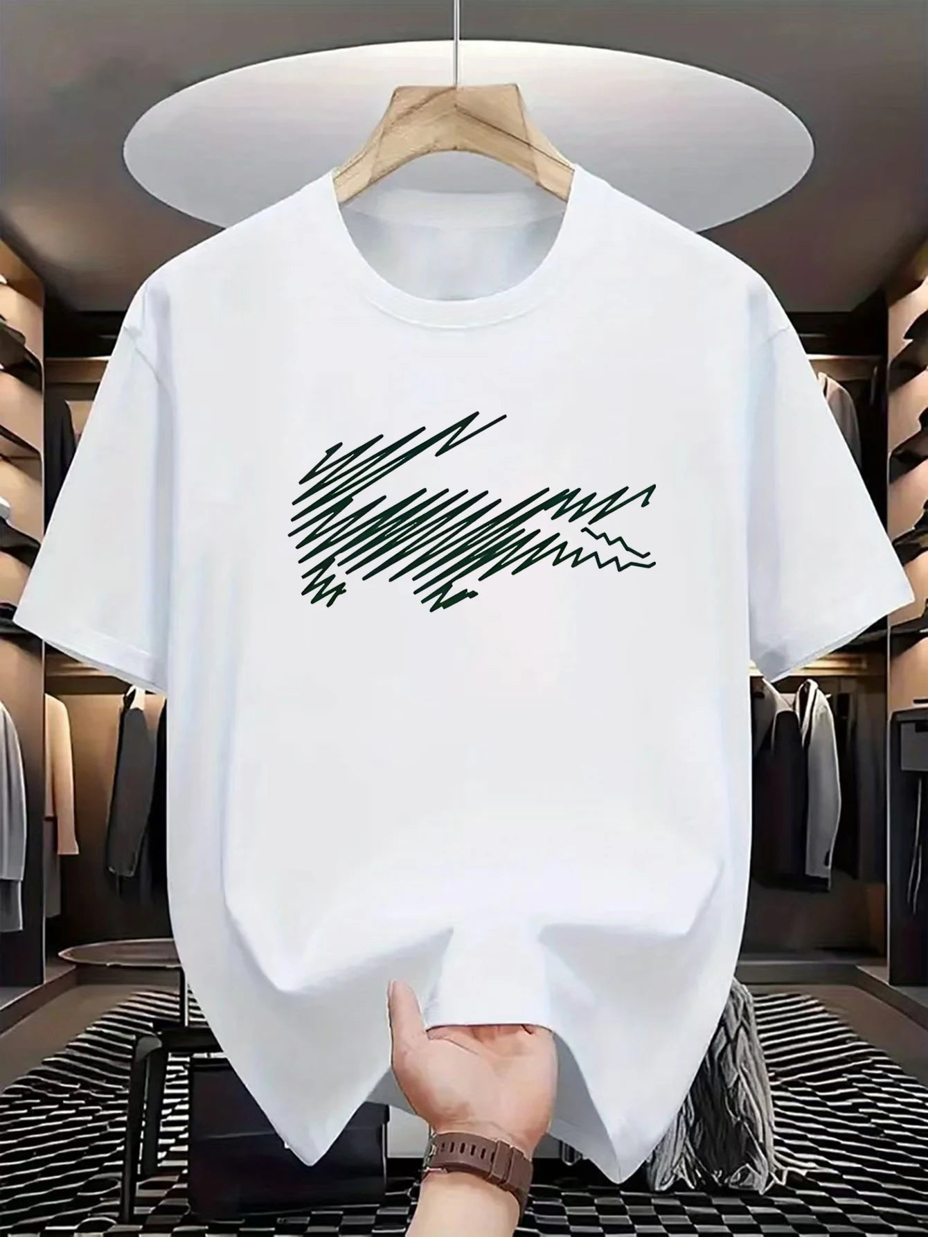 Summer men's casual loose pattern printed sports comfortable round neck short sleeved T-shirt top