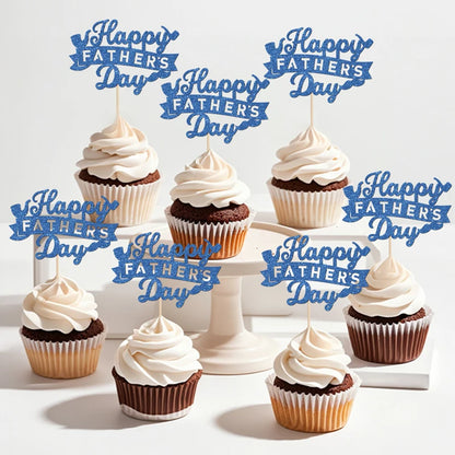 YOMDID 24Pcs Happy Father's Day Cake Toppers Father's Day Cupcake Toppers Picks Birthday Cake Decor Cake Decorating Supplies