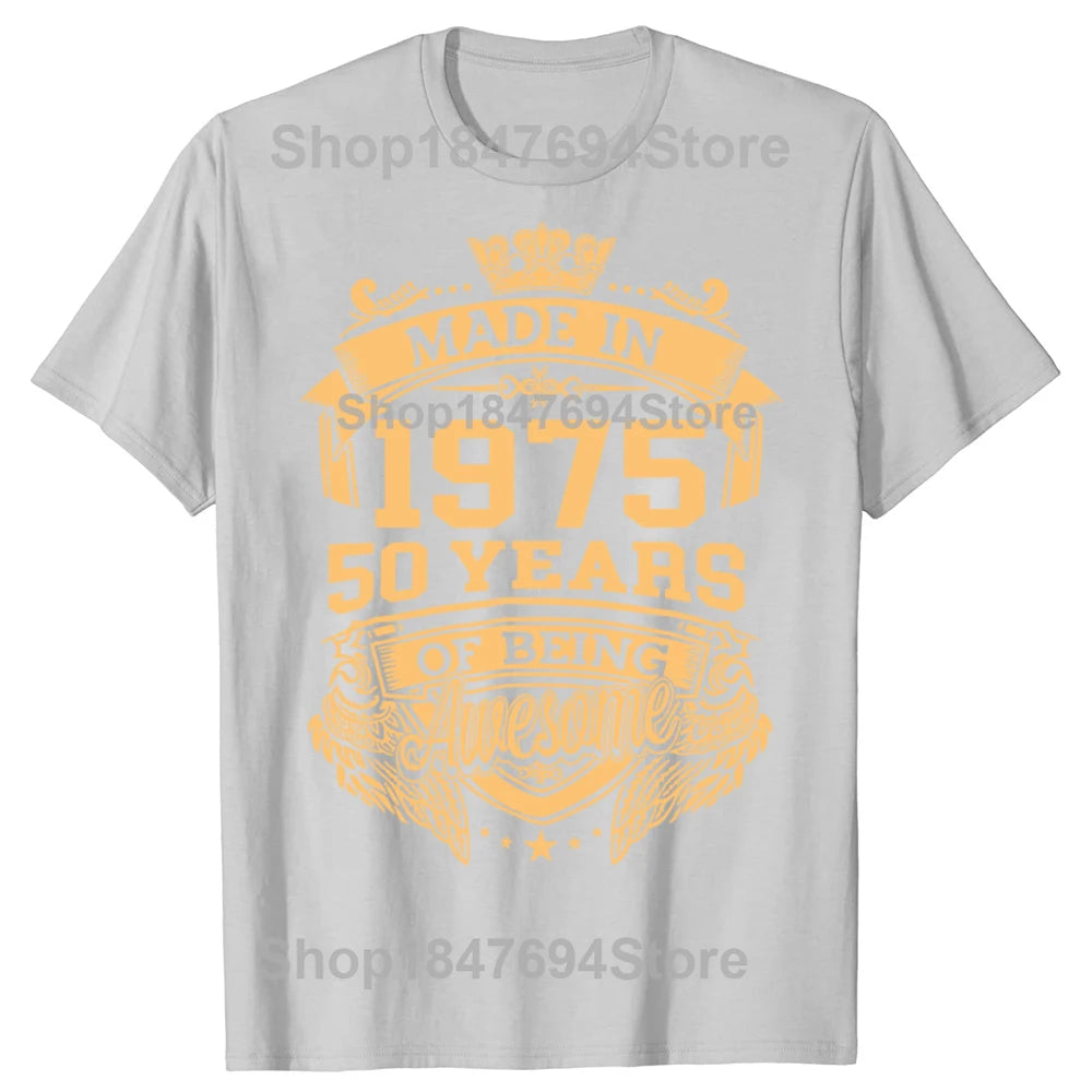 Funny Made in 1975 50 Years of Being Awesome Vintage 50th Birthday T-shirts Men Casual Tshirt Loose Oversized Streetwear T Shirt