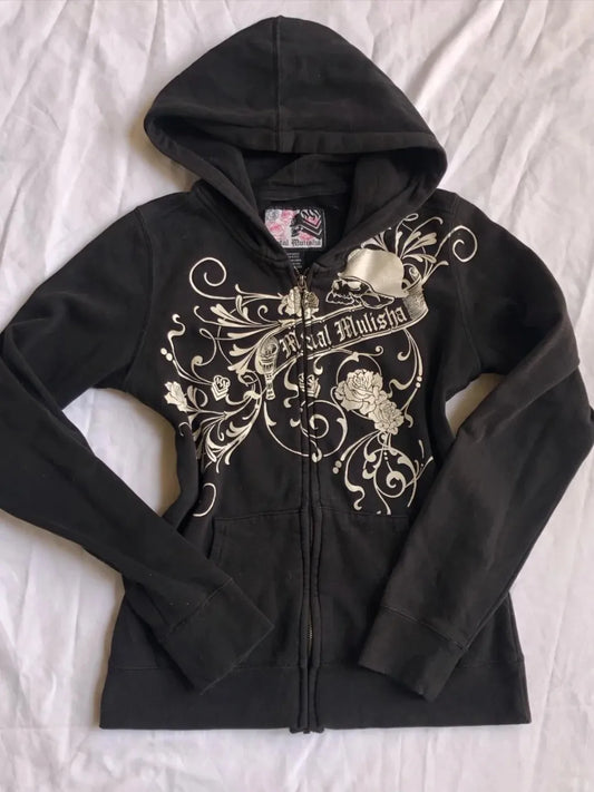 Y2K Vintage Floral Zip-Up Hoodie