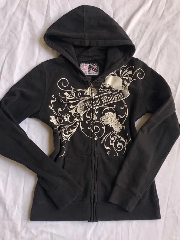 Y2K Vintage Floral Zip-Up Hoodie