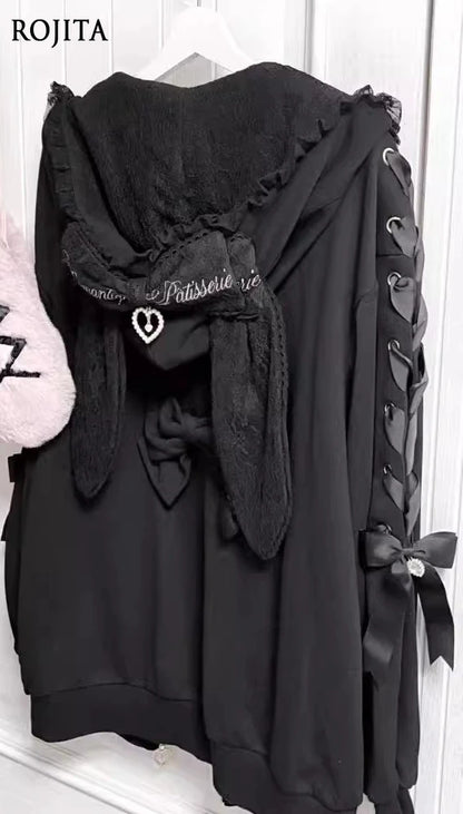 Cute Bunny Ear Lace Hooded Sweatshirt