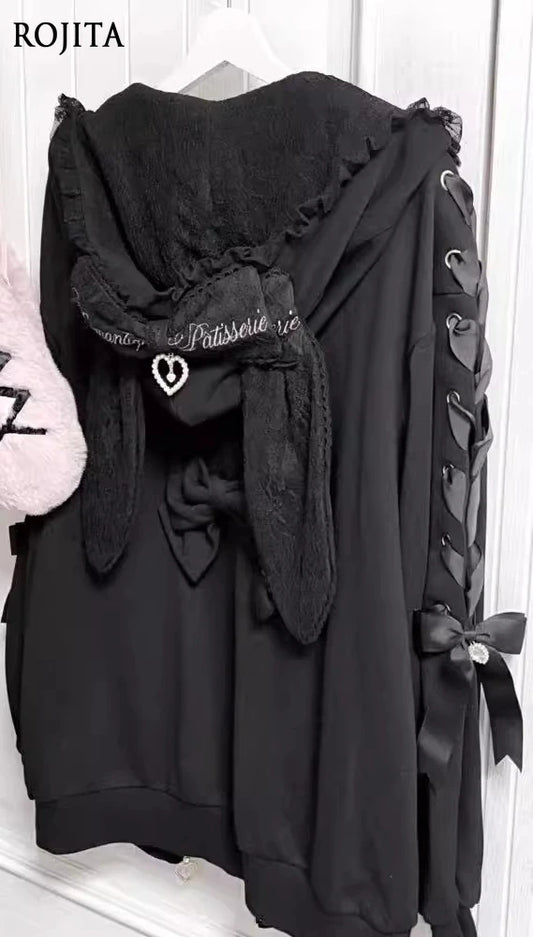 Cute Bunny Ear Lace Hooded Sweatshirt