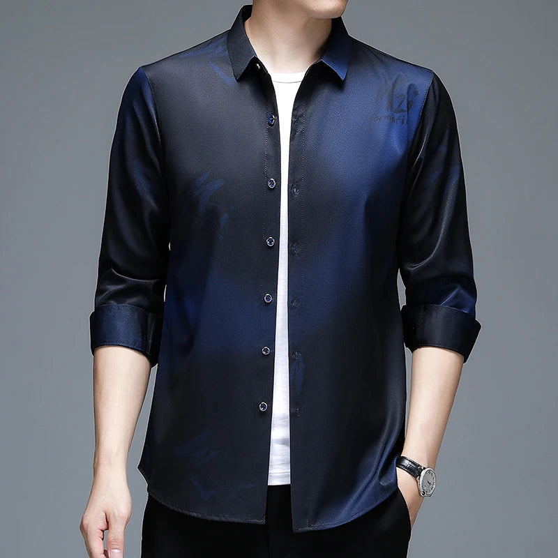 New Men's Casual and Fashionable Long Sleeved Shirt with Printed Anti Wrinkle Business Shirt
