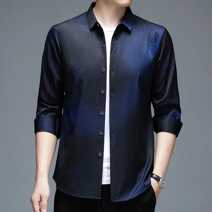 New Men's Casual and Fashionable Long Sleeved Shirt with Printed Anti Wrinkle Business Shirt