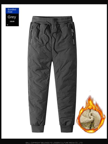 European size thick cotton pants with cashmere for men's cold and casual wear, ultrasonic cotton pants available in multiple col