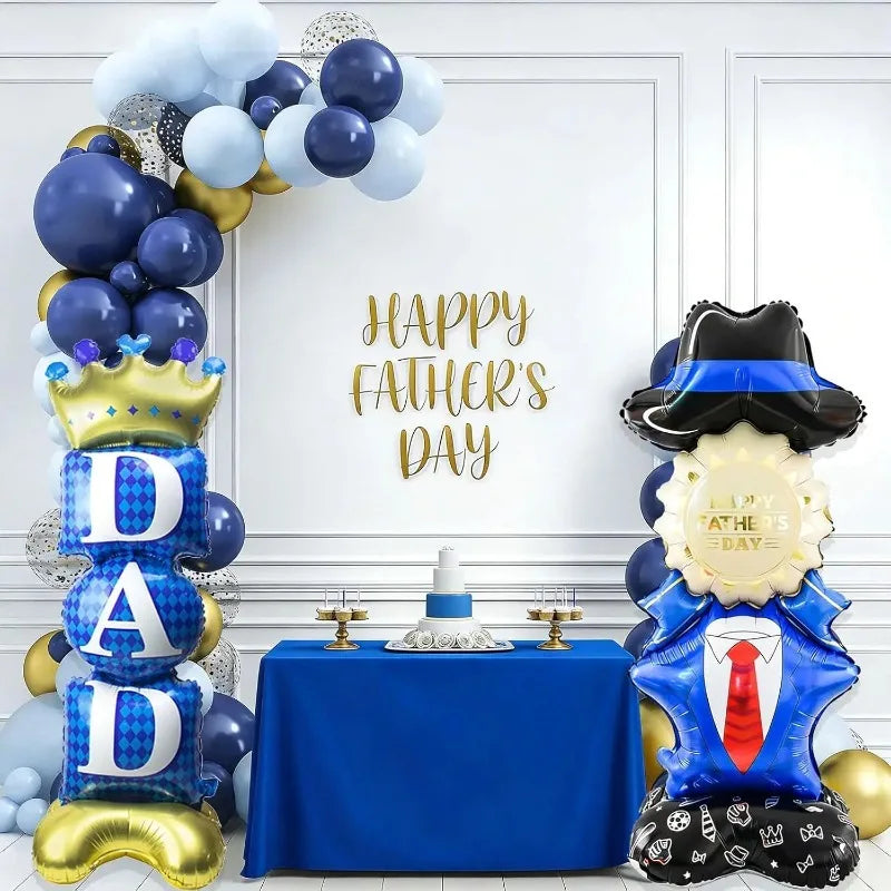 Self Standing DAD Balloons, Large Standing Fathers Day Mylar Balloons for Happy Fathers Day Decorations Birthday Dad Decorations