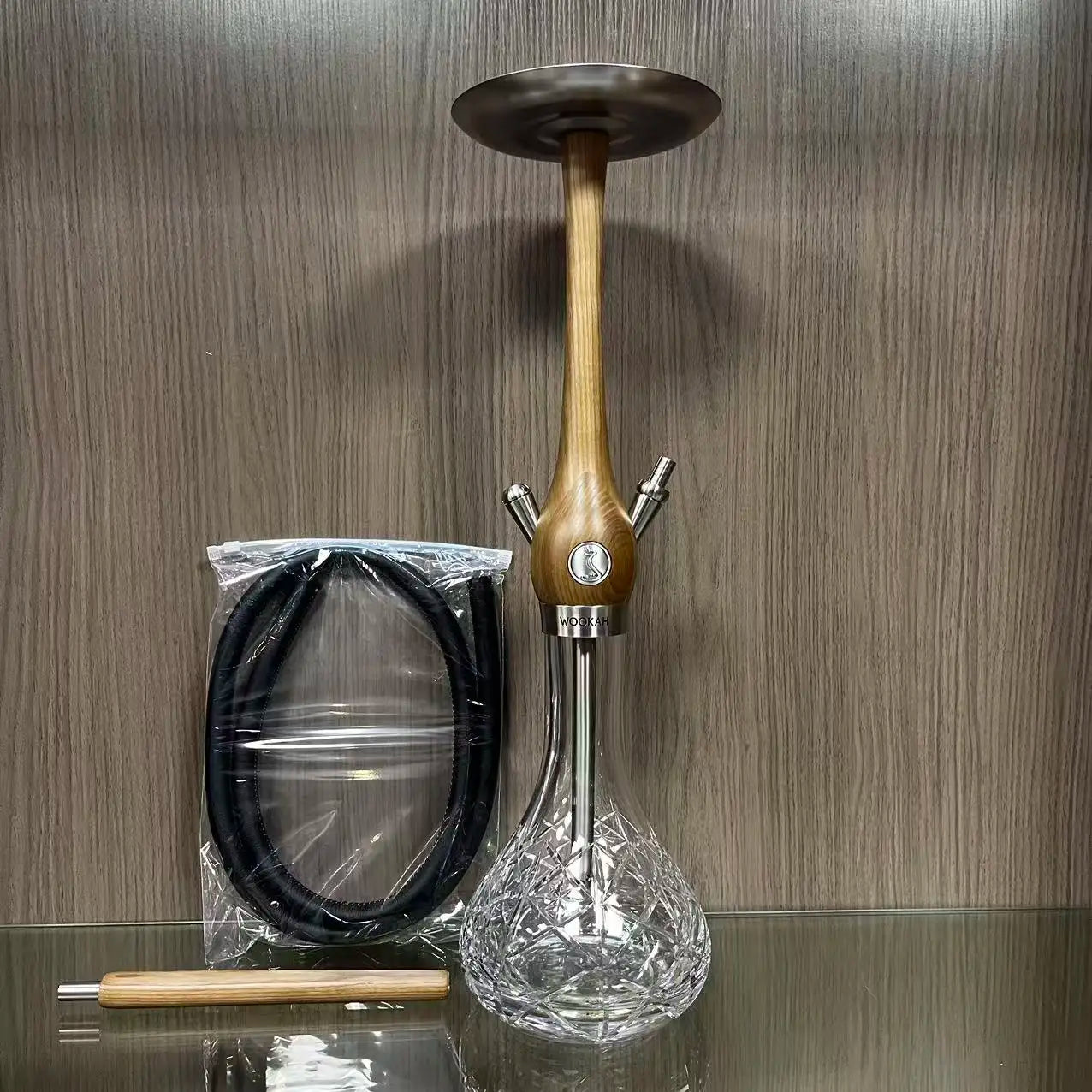 Wookah Hookah Shisha Set High Quality Wooden Large Hookah with Glass Bottle Single Pipe