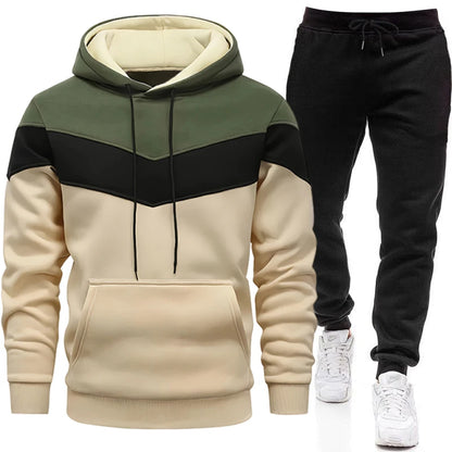 Autumn Winter Fashion Tracksuit Tricolor Hoodies and Black Sweatpants High Quality Male Daily Casual Sports Hooded Jogging Suit