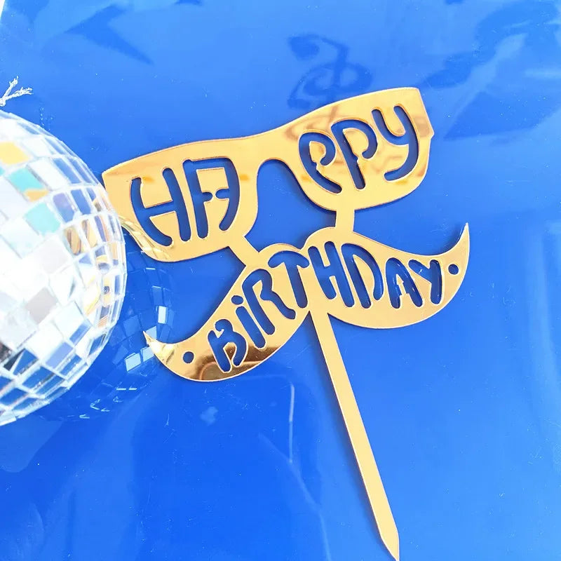 New Dad's Happy Birthday Cake Topper Golden Beer Super Dad High-grade Acrylic Father's Day Party Cake Toppers Dessert Decoration