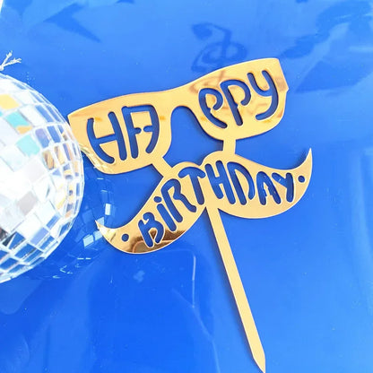 New Dad's Happy Birthday Cake Topper Golden Beer Super Dad High-grade Acrylic Father's Day Party Cake Toppers Dessert Decoration
