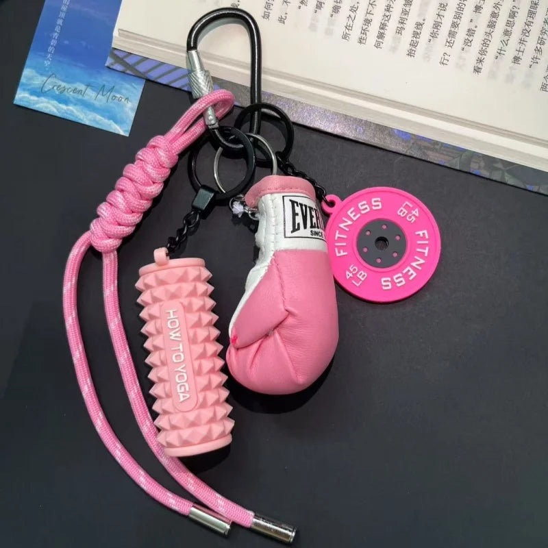 Mini Yoga Foam Roller Keychain Fashion DIY Boxing Gloves Dumbbell Keychain Sports Bag Pendant Fitness Enthusiast Gift