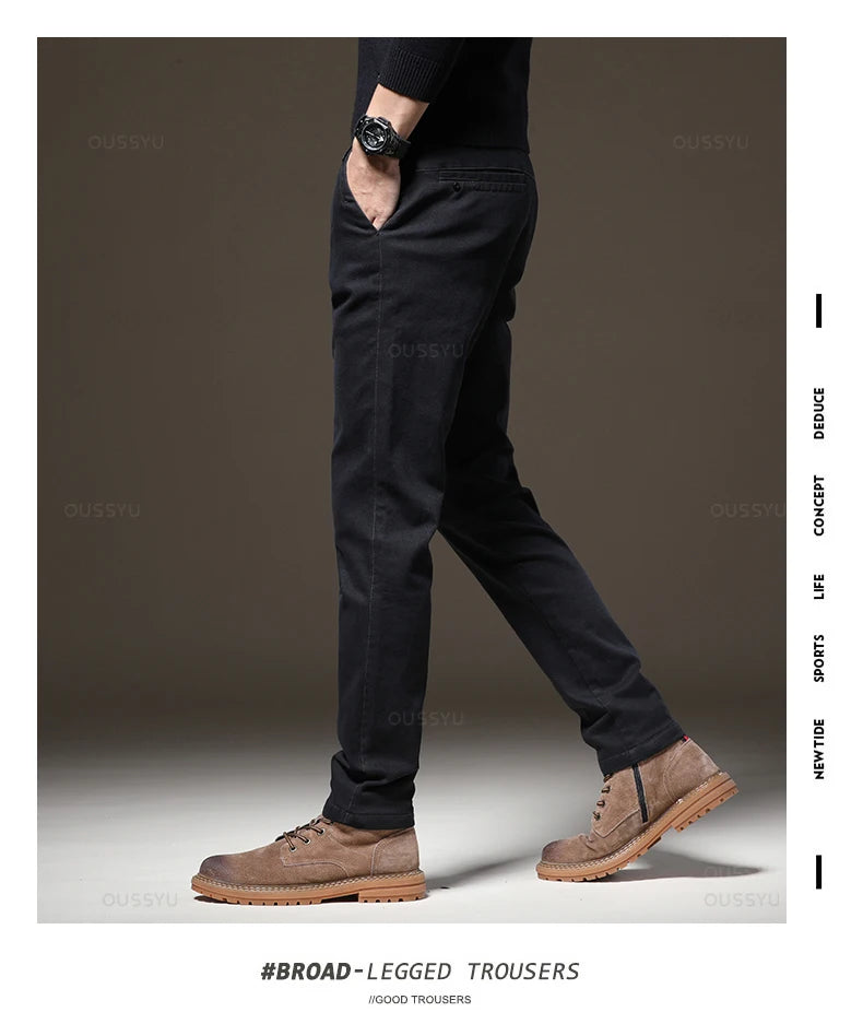 Autumn Winter High Quality Pants Men Elastic Waist Slim Coffee Twill Brand Clothing Thick Cargo Trousers Male Plus Size 28-38
