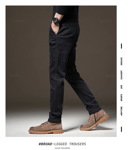 Autumn Winter High Quality Pants Men Elastic Waist Slim Coffee Twill Brand Clothing Thick Cargo Trousers Male Plus Size 28-38