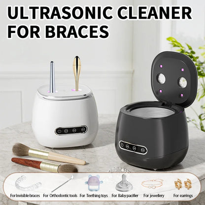 Ultrasonic 48KHz Automatic Denture Cleaner USB Multifunctional Makeup Brush Cleaner with 3 Timer Settings for Oral Care