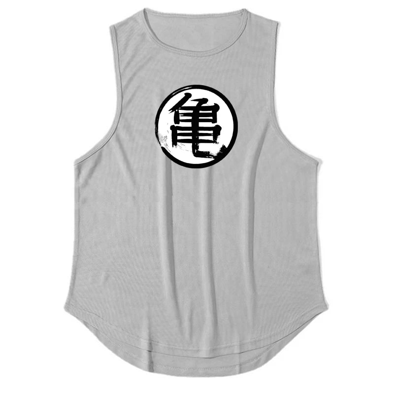 Japanese Anime Turtle Script Printed Mens Gym Clothing Fitness Vest Quick Dry Bodybuilding Tank Top Muscle Sleeveless Shirt
