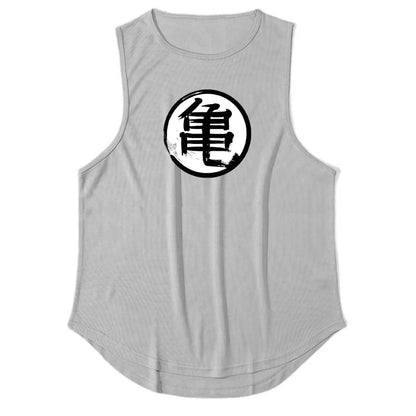 Japanese Anime Turtle Script Printed Mens Gym Clothing Fitness Vest Quick Dry Bodybuilding Tank Top Muscle Sleeveless Shirt